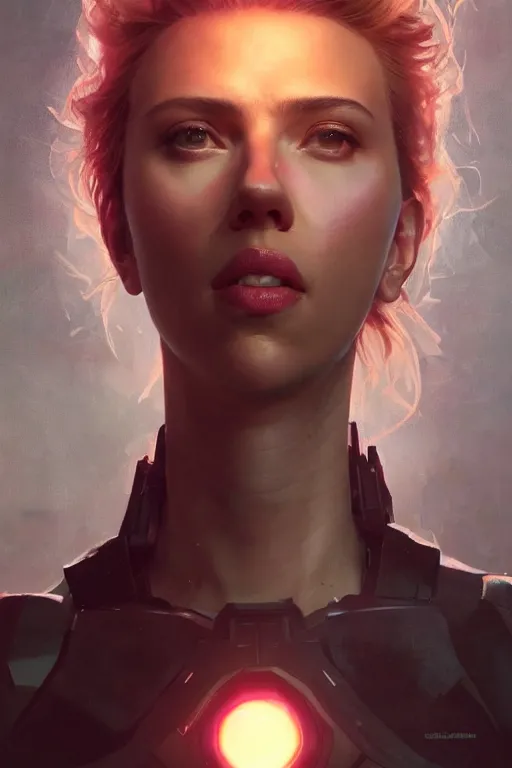 Prompt: a beautiful portrait of Scarlett Johansson as an attractive cyborg by Greg Rutkowski, Sung Choi, Mitchell Mohrhauser, Maciej Kuciara, Johnson Ting, Maxim Verehin, Peter Konig, final fantasy , mythical, 8k photorealistic, cinematic lighting, HD, high details, atmospheric,