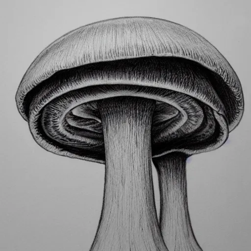 Image similar to mushroom, portait drawing, amazing detail, high resolution, 8k, psychedelic