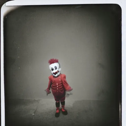 Image similar to dark Polaroid of creepy clown standing near playground