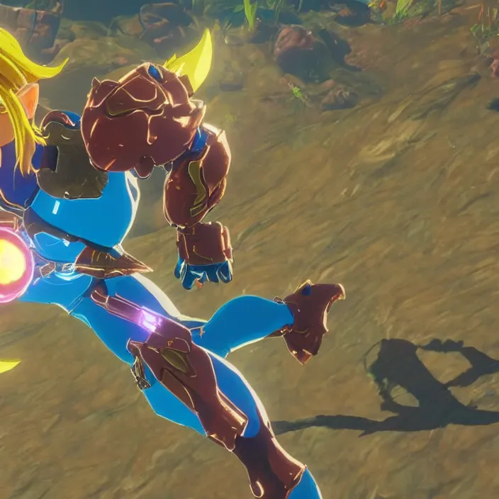 Image similar to Samus in The Legend of Zelda Breath of the Wild, detailed screenshot