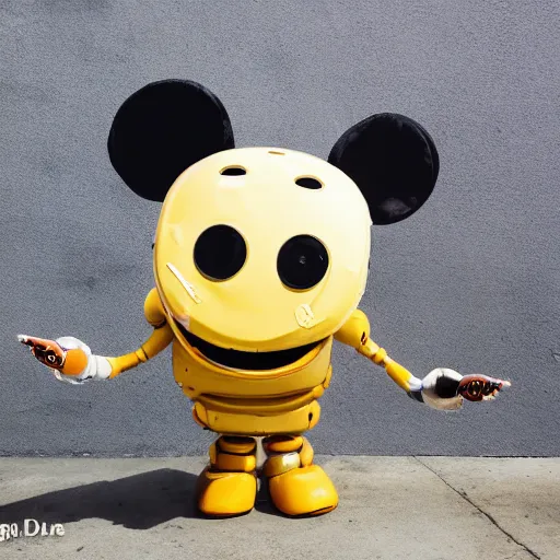 Prompt: los angeles ca, aug 1 7 2 0 2 2 : cute friendly happy robot with mouse ears wants to give me a hug