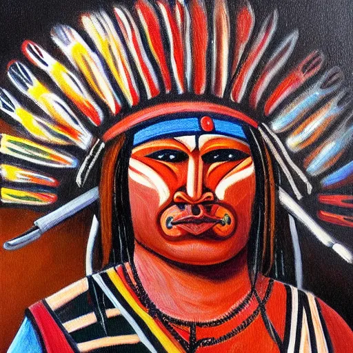 Prompt: aboriginal warrior oil painting