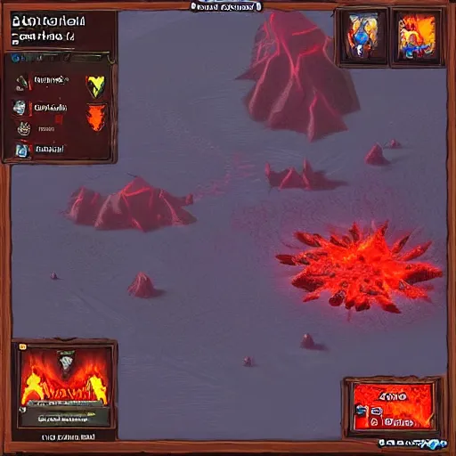 Image similar to TzKal-Zuk at the Inferno, old school runescape, lava river, magma, large shield of magma, obsidian pillars