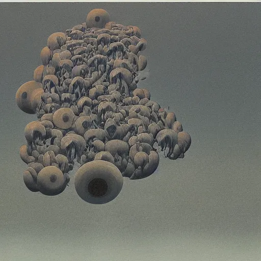 Image similar to new strange animals are coming down from the sky, a painting by Zdzisław Beksiński and Studio Ghibli