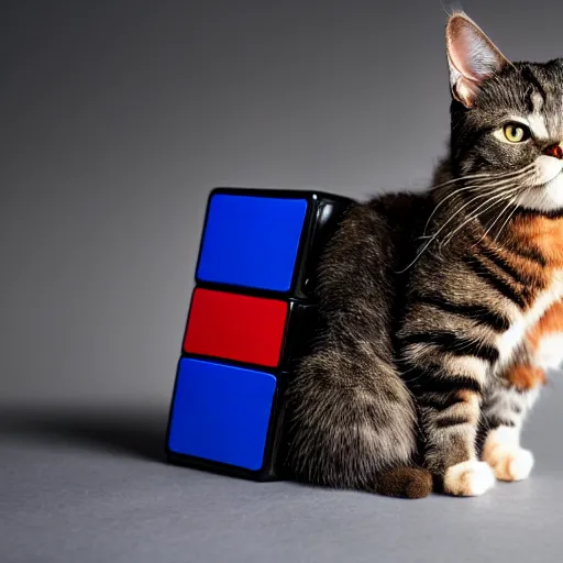 Prompt: a rubik cube shaped as a cat, 4 k product photo