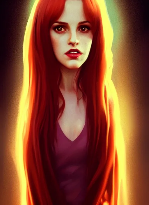 Image similar to full body portrait of teenage cheryl blossom, bangs, green eyes, mischievous expression, red hair, sultry smirk, bangs and wavy hair, intricate, elegant, glowing lights, highly detailed, digital painting, artstation, concept art, smooth, sharp focus, illustration, art by wlop, mars ravelo and greg rutkowski