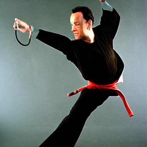 Prompt: tom hanks as a ninja, award winning sports photography