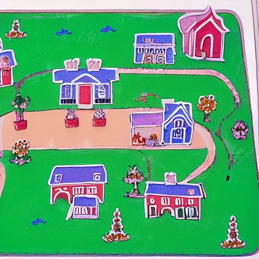 Image similar to a town map with town hall and playground pastel