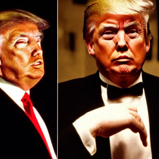 Image similar to donald trump as the godfather. godfather movie. mafia. dark. evil.