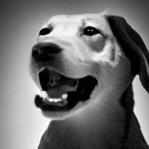 Image similar to barking angry dog photo dramatic lighting