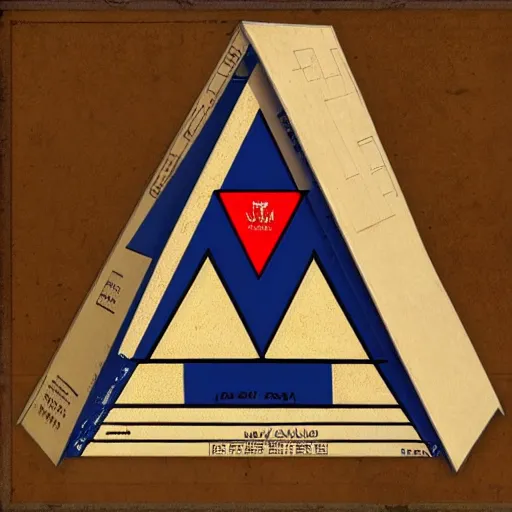 Image similar to oldschool 8 0 s pyramid!!! triangle!!! cardboard!!! soviet ussr milk pack, blue, red, white, in game pathologic 2