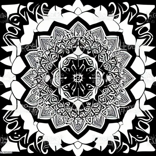 Image similar to persian mandala, vector art, detailed, black and white