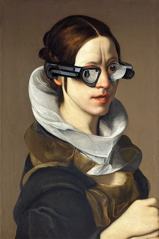 Prompt: “portrait of a wealthy cyborg quality assurance analyst wearing google glass, highly detailed, dramatic lighting, circa 1615, oil on linen, Chiaroscuro, painted by Artemisia Gentileschi”