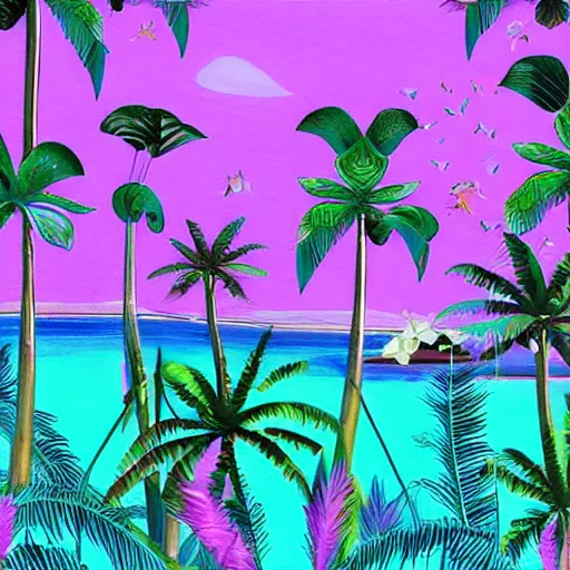 Prompt: purple tropical scene