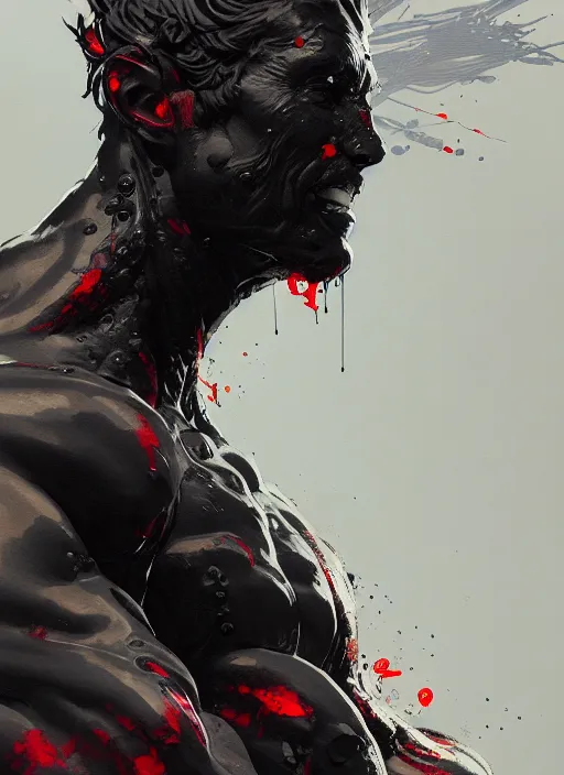 Image similar to painting of a god in black slime, highly detailed, digital painting, concept art, smooth, sharp focus, illustration, illustration by greg rutkowski, yoji shinkawa, 4 k, digital art, concept art, red color, trending on artstation, 8 k