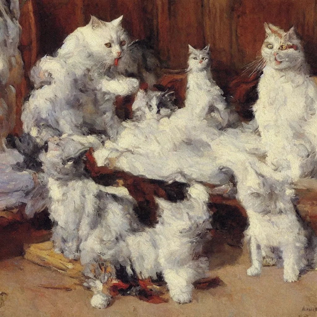 Prompt: a happy cat sitting, 1905, oil on canvas, by Abram Arkhipov