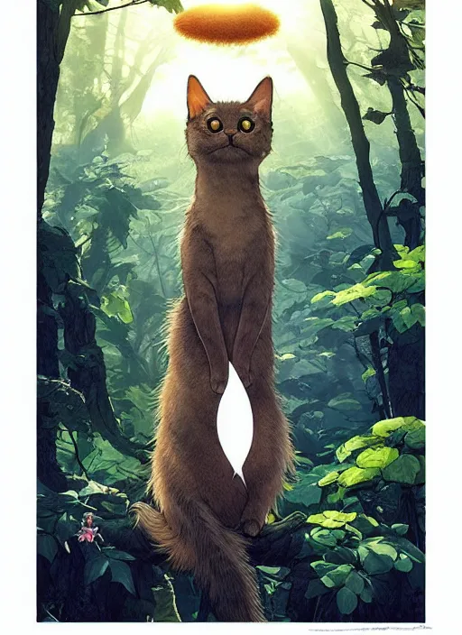 Image similar to a hyper realistic ink cat and the meaning of life and sunbeams blue sky, lush forest poster art by chiara bautista and kim jung giu and norman rockwell and greg rutkowski weta studio, and lucasfilm