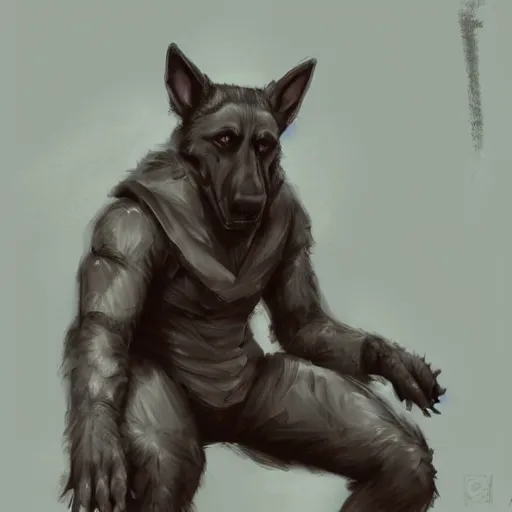 Image similar to a humanoid german shepherd beast - man, wearing gym suit, sitting on a couch, artstation, concept art, smooth, sharp foccus ilustration, artstation