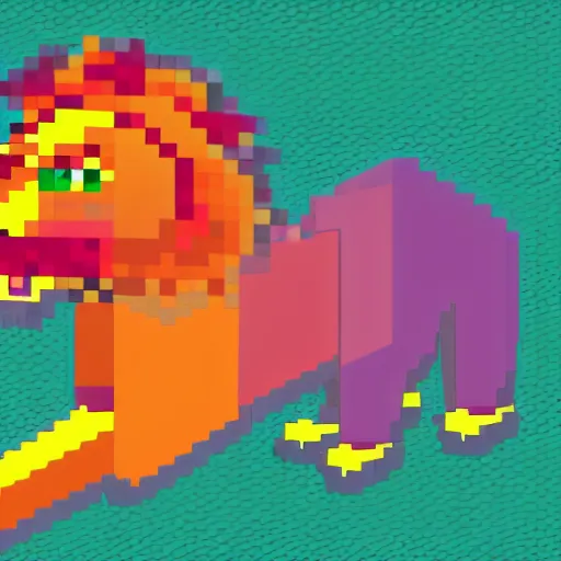 Image similar to Isometric pixel art of a majestic colorful lion, logo, trending on art station, Adobe illustrate