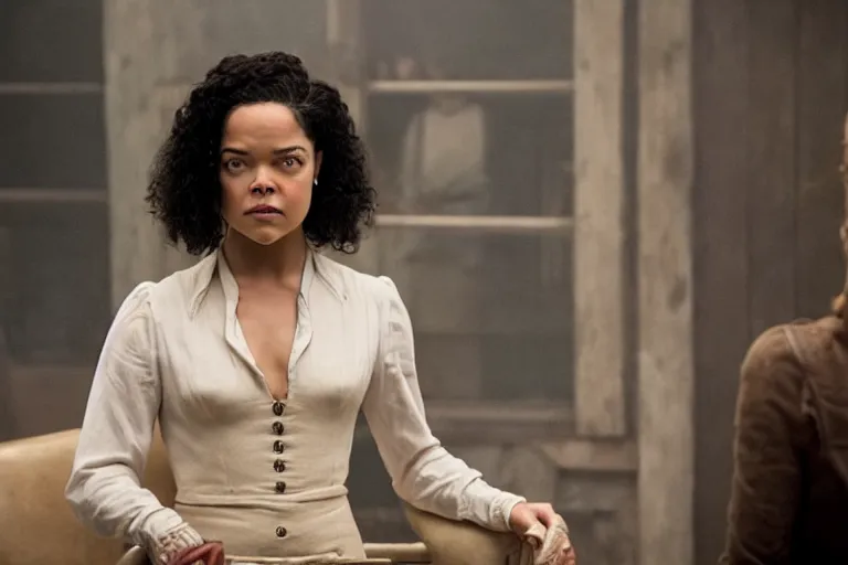 Prompt: portrait of tessa thompson as dolores abernathy in westworld