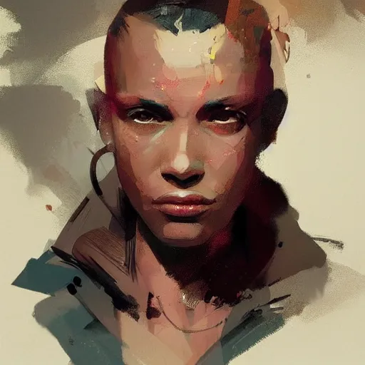 Image similar to a beautiful portrait of a gangster by greg rutkowski and bill sienkiewicz trending on artstation