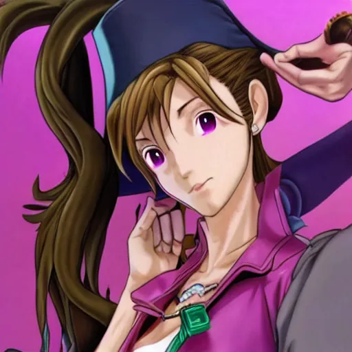 Image similar to aerith gainsborough in jojos bizarre adventure, high quality