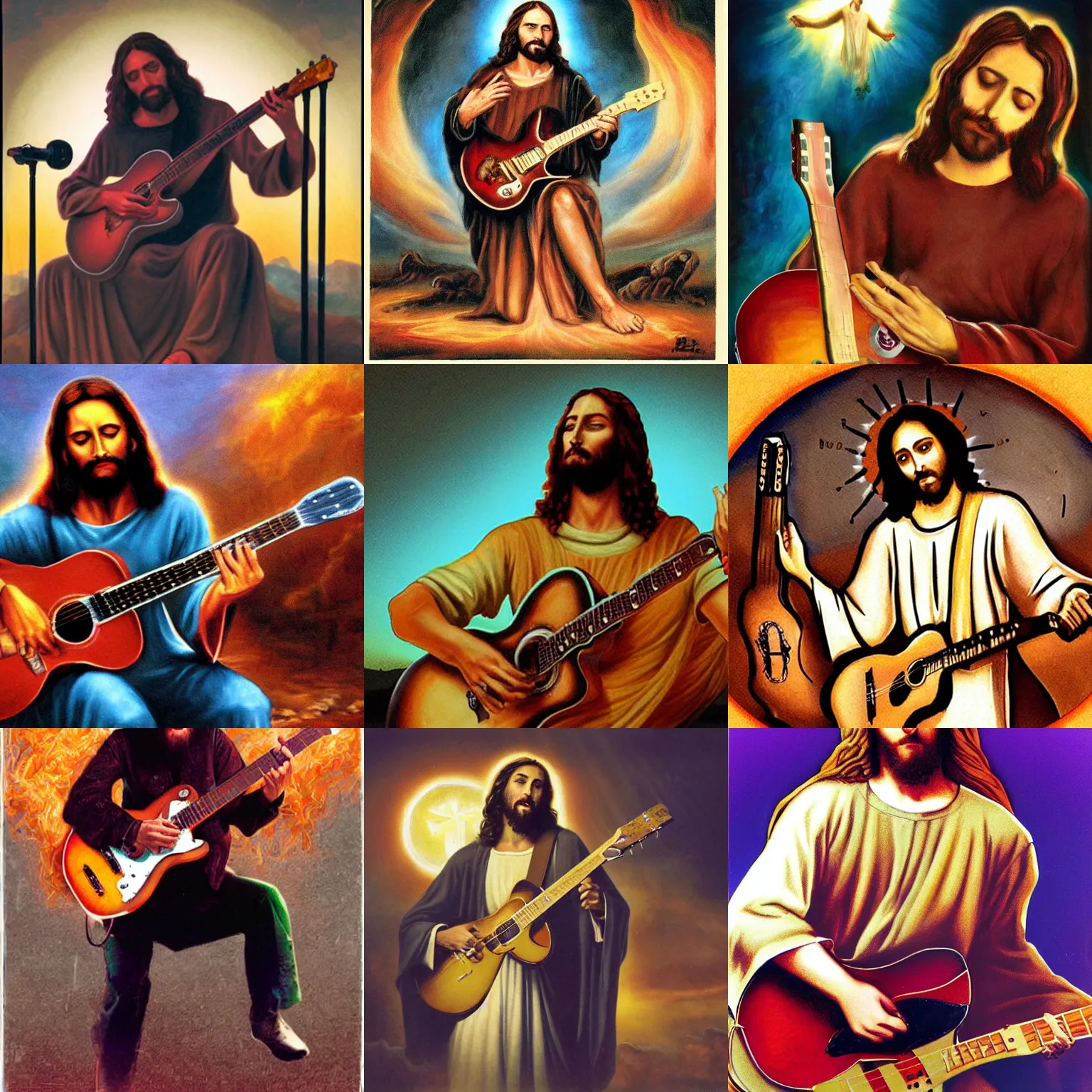 Prompt: jesus christ playing guitar in hell