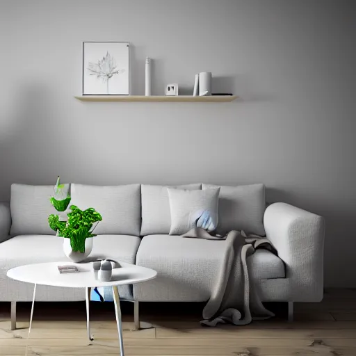 Image similar to modern interior in scandinavian style, white walls, wood table, sofa, carpet, 3 d render, 3 dsmax