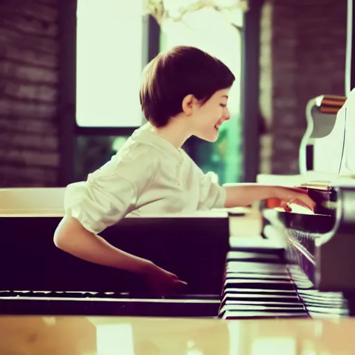 Prompt: happy pianist playing piano