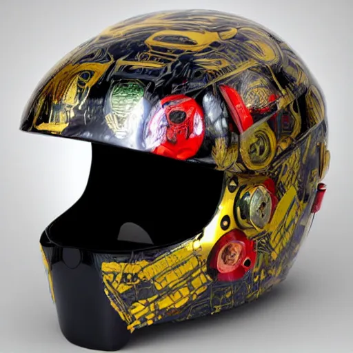 Image similar to cyberpunk helmet in the shape of a bird with stickers by Vitaly Bulgarov, a beak, high details