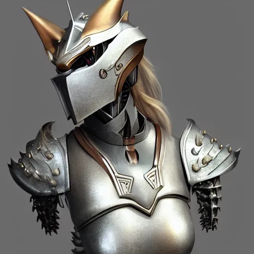 Prompt: stunning bust of a beautiful female knight, but as an anthropomorphic female dragon, well designed cute elegant female robot dragon head, well armored, sharp claws, HD octane render, fantasy, Artstation, Deviantart, Furaffinity