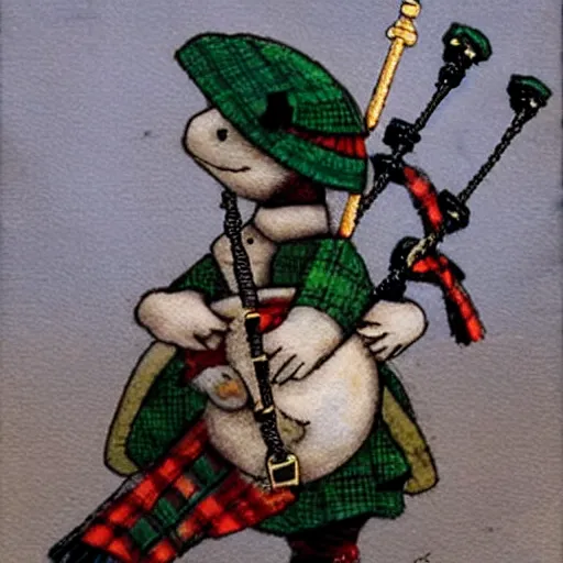 Prompt: Turtle using bagpipes