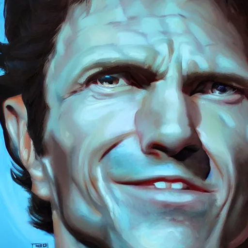 Prompt: Oil painting of Todd Howard smirking, stunning, amazing, trending on artstation HQ, deviantart