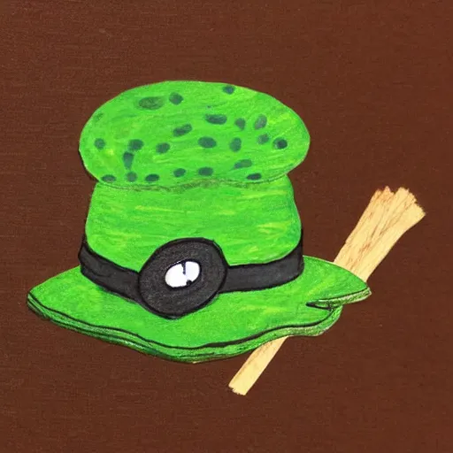 Prompt: frog in a hat, with stick