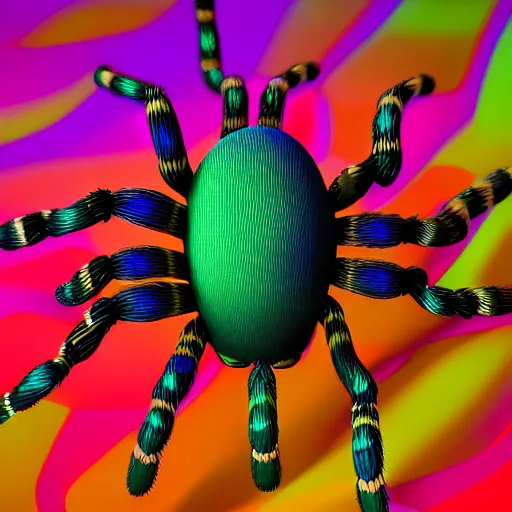 Prompt: a colorful, patterned spider, a computer rendering by jonathan zawada, pelton, featured on polycount, computer art, rendered in cinema 4 d, octane render, rendered in maya