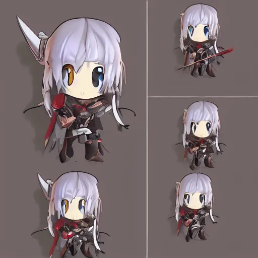 Prompt: cute chibi fumo plush of a heavy sword wielding paladin, shadow armor, monster girl, stylized cel shading, vray