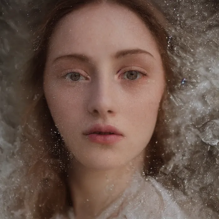 Prompt: Kodak Portra 400, 8K,ARTSTATION, CarolineGariba, soft light, volumetric lighting, highly detailed, britt marling style 3/4 ,portrait photo Close-up portrait photography of a beautiful woman how pre-Raphaelites, the face emerges from Pamukkale, thermal waters flowing down white travertine terraces, inspired by Ophelia paint ,and hair are intricate with highly detailed realistic beautiful flowers , Realistic, Refined, Highly Detailed, interstellar outdoor soft pastel lighting colors scheme, outdoor fine art photography, Hyper realistic, photo realistic