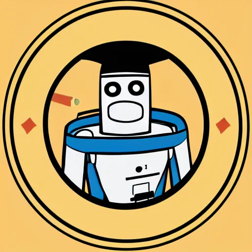 Prompt: circular logo featuring an illustrated profile of a friendly robot wearing academic regalia, no text