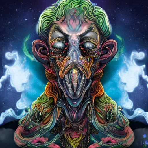 Prompt: a wlop 3 d render of very very very very highly detailed beautiful mystic portrait of a phantom undead flamboyant cuttlefish with whirling galaxy around, tattoos by anton pieck, intricate, extremely detailed, digital painting, artstation, concept art, smooth, sharp focus, illustration, intimidating lighting, incredible art,