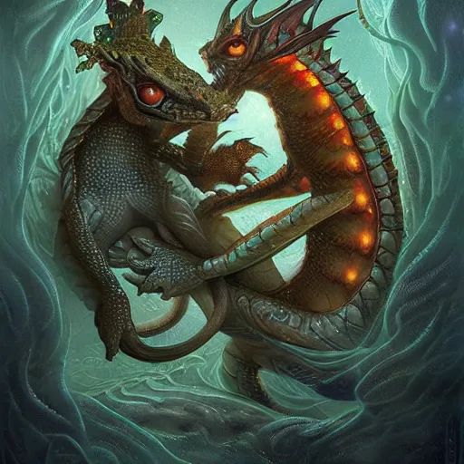 Image similar to a hyperrealistic illustration of a cute and tiny dragon that glows in the dark, dragon baby, glow in the dark, fractal moonlight, little dragon with glowing scales, award - winning, masterpiece, in the style of tom bagshaw, cedric peyravernay, peter mohrbacher