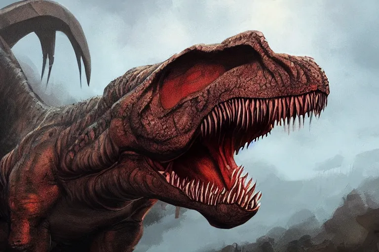 Prompt: t - rex, tyrannosaurus, featured on artstation