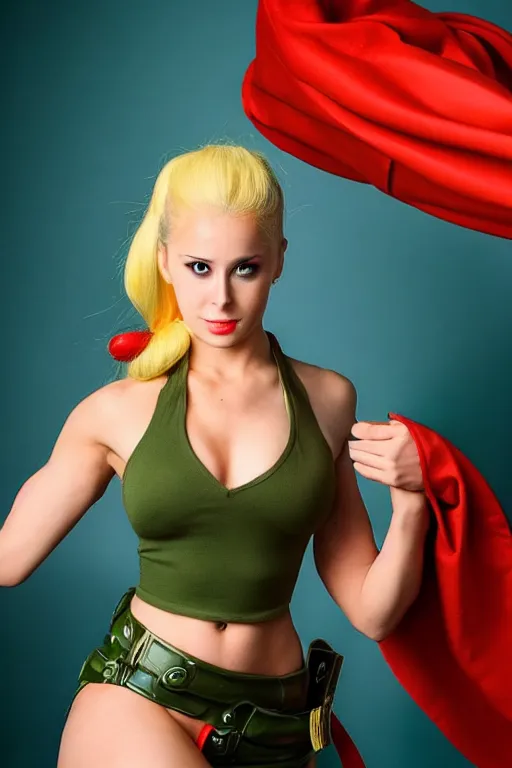 Prompt: cosplaying as cammy from street fighter, promo shoot, studio lighting, professional, trending on instagram