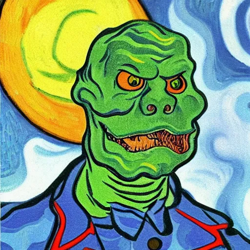 Prompt: slimer from ghost busters, extreme detail, vincent van gogh painting, 8 k, portrait