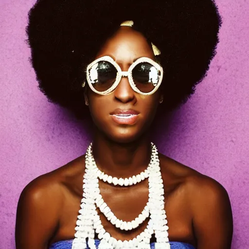 Image similar to photo of an afro woman in the style of terry richardson