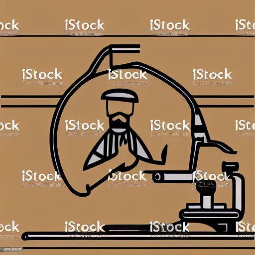 Image similar to bearded man turning bowl on woodlathe, machinery, sawblade border, vector art, simple, clean, monochromatic, woodturning