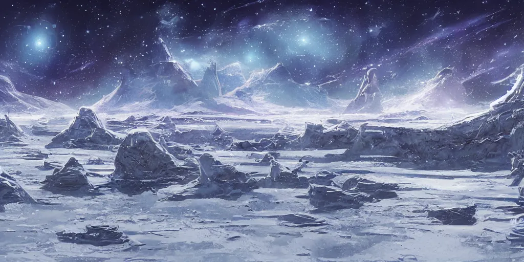 Image similar to an ice planet alien landscape by doug chiang