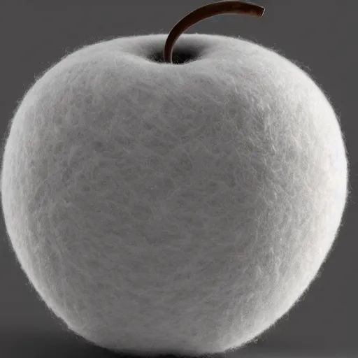 Image similar to apple made of wool cotton melting, octane render, 8 k, highly detailed, white background