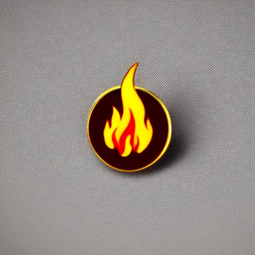 Image similar to a retro minimalistic fire flame warning caution label enamel pin, hd, concept art, artstation