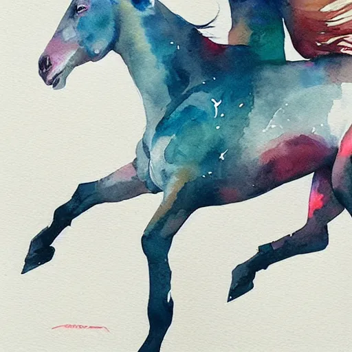 Image similar to watercolor painting by conrad roset, horses running, cgsociety, artstation