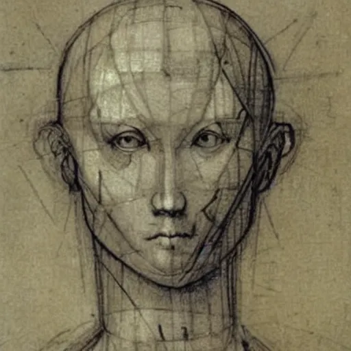 Image similar to leonardo da vinci's lost sketch of his cybernetic human design